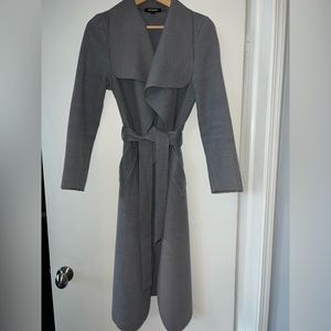 Missguided Gray Shawl Collar Coat w/ Tie Waist & Pockets